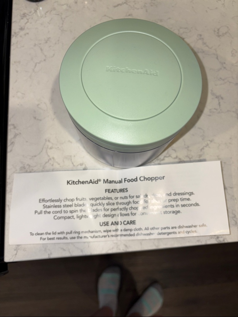 KitchenAid Mint Green Manual Food Chopper - Compact Pull Cord Design